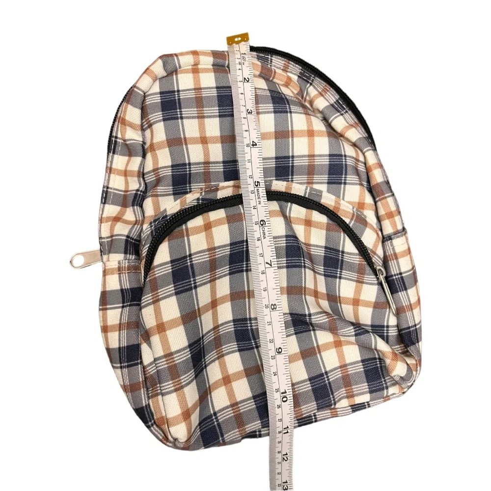 Kids Toddler Plaid Mini Backpack Tan Navy Cream Bookbag